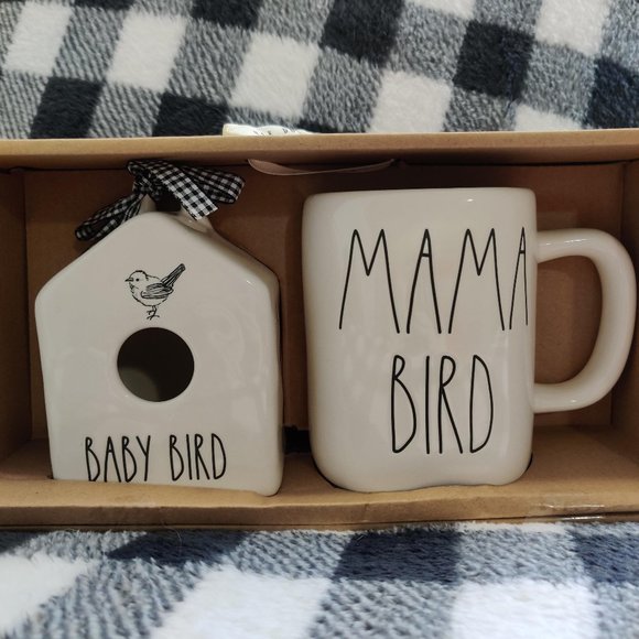 SOLD✨ RAE DUNN Mama Bird Baby Bird Mug & Birdhouse - Picture 1 of 4